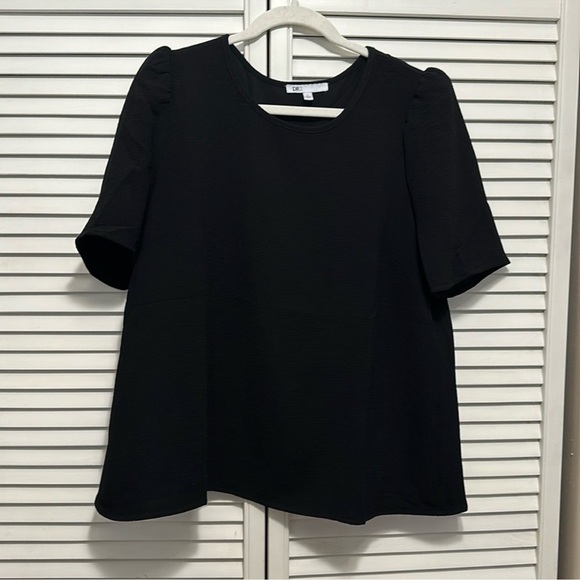 DR2 Daniel Rainn Texture Puff Sleeve Split-Back Blouse Black Size 2X - Picture 1 of 7